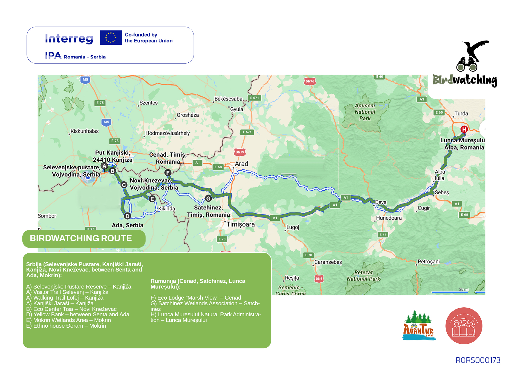 The Birdwatching Route – Eco Corridors of Banat map